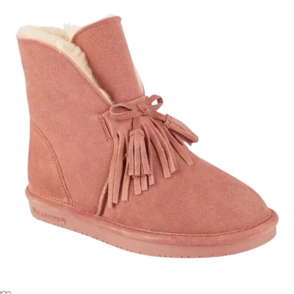 NWT Christie Suede Sheepskin Fringe Boot with Never Wet - Dusty Rose - Size 8